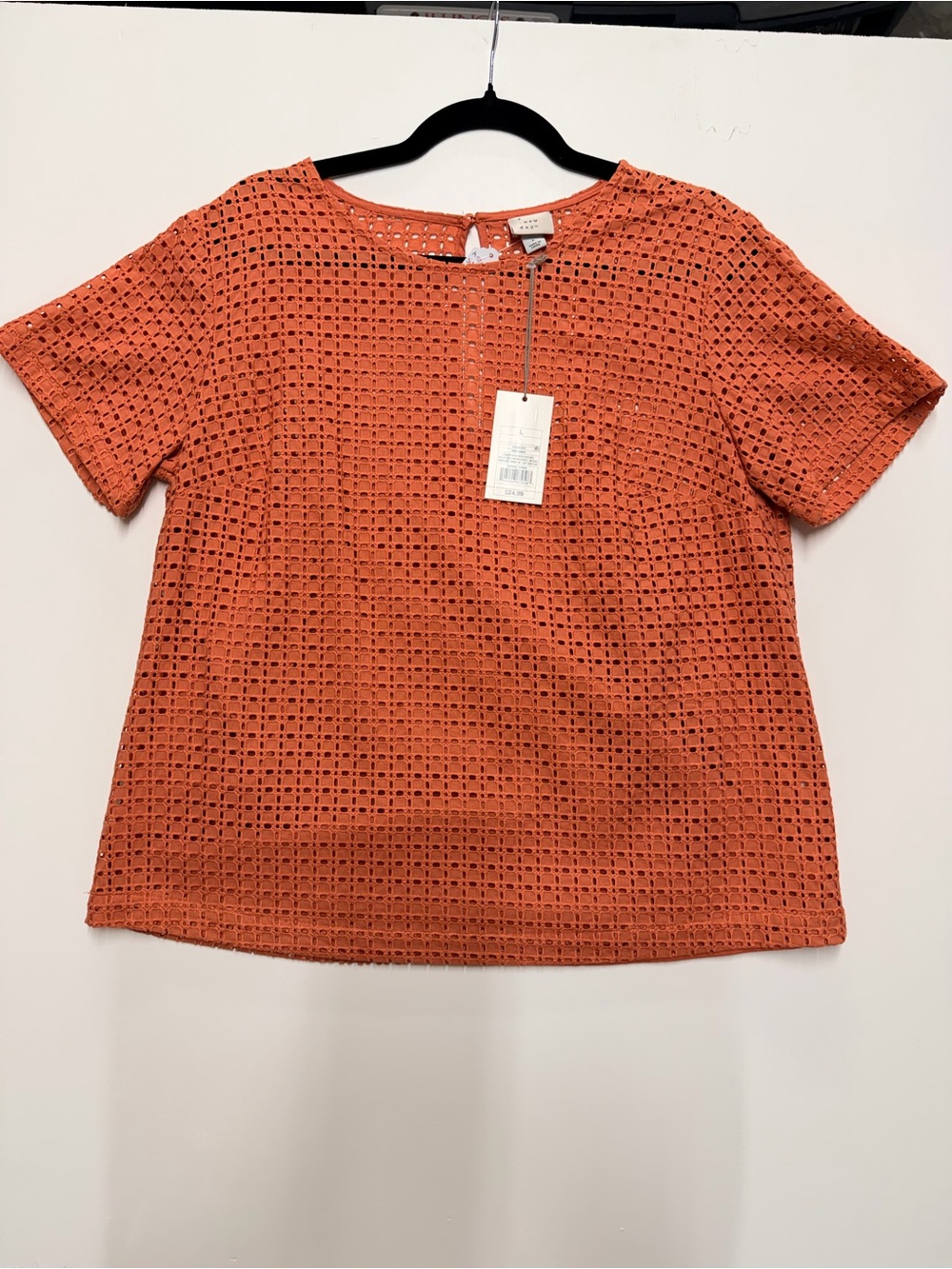 W130 a new day Orange Eyelet Short Sleeve Boxy Blouse Cotton